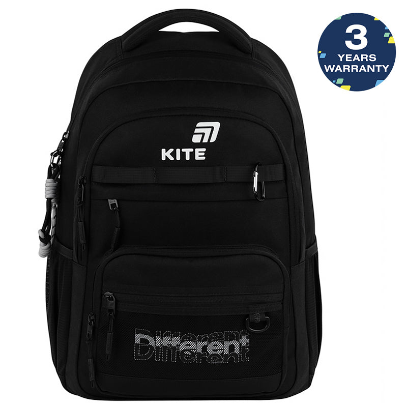 Rucsac școlar Kite Different, negru, spațios, pentru tineri, luminos
