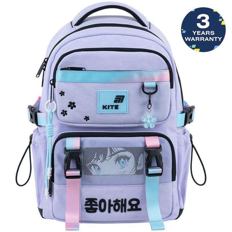Rucsac școlar ortopedic Kite Sakura pentru fete, violet, cu breloc