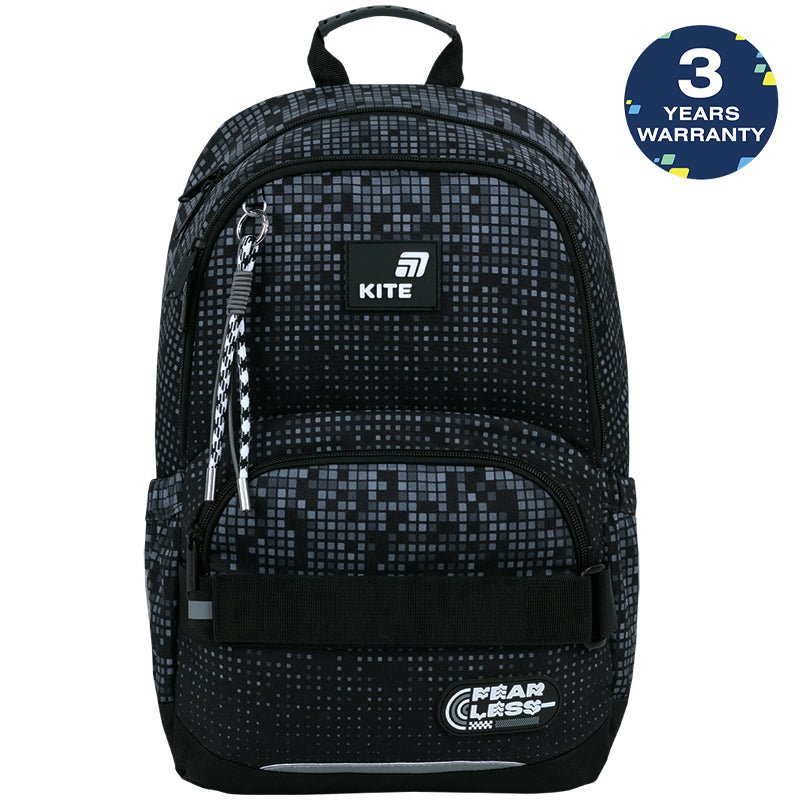 Rucsac școlar ortopedic Kite Fearless pentru băieți, negru, cu fund întărit