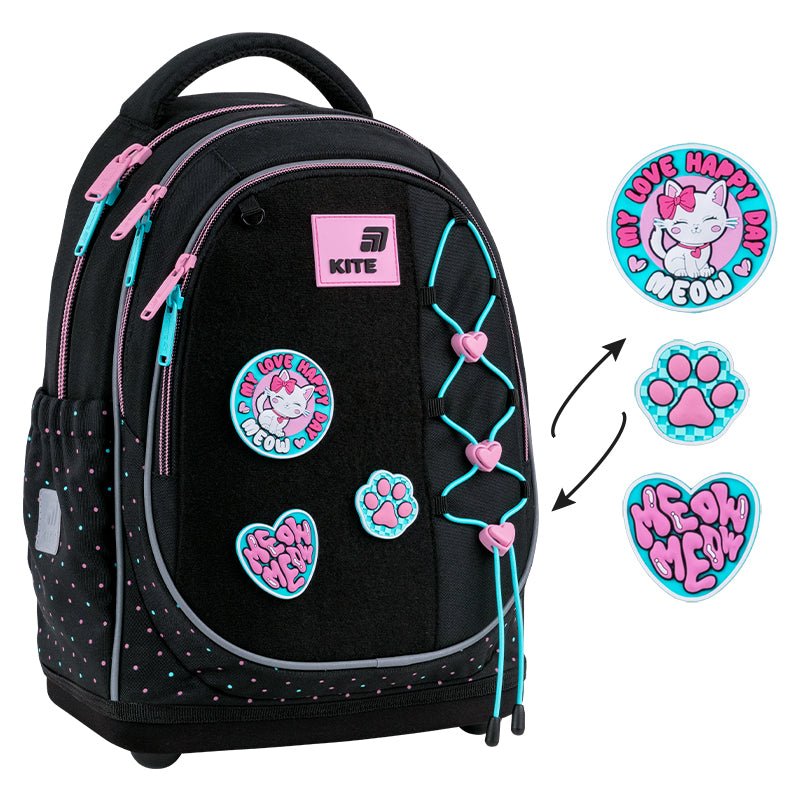 Ghiozdan școlar ortopedic Kite Pretty Kitty pentru fete cu petice