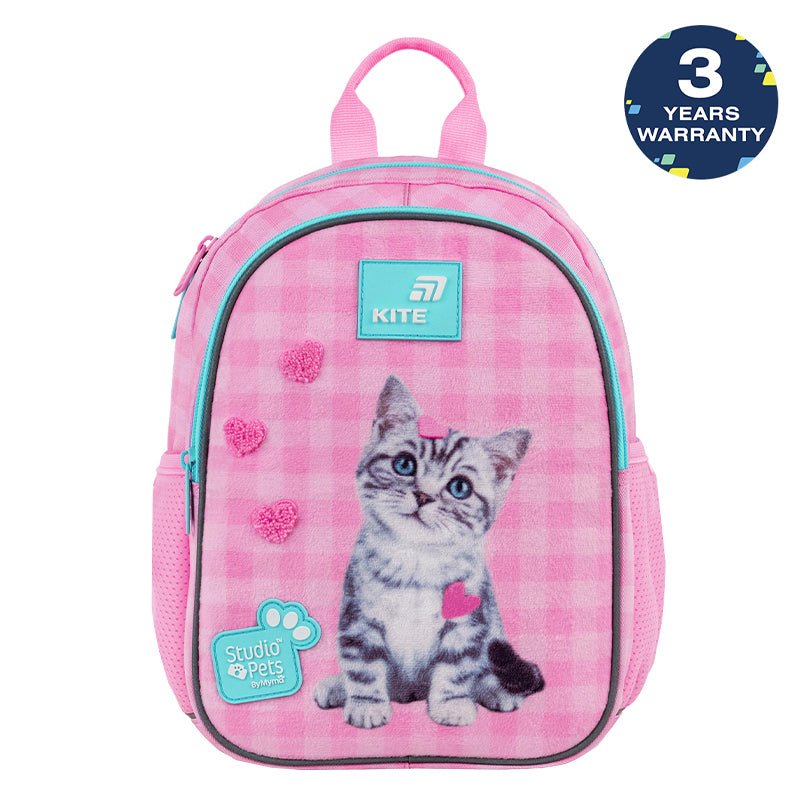 Rucsac preșcolar Kite Studio Pets pentru fete, roz deschis cu pisicuță