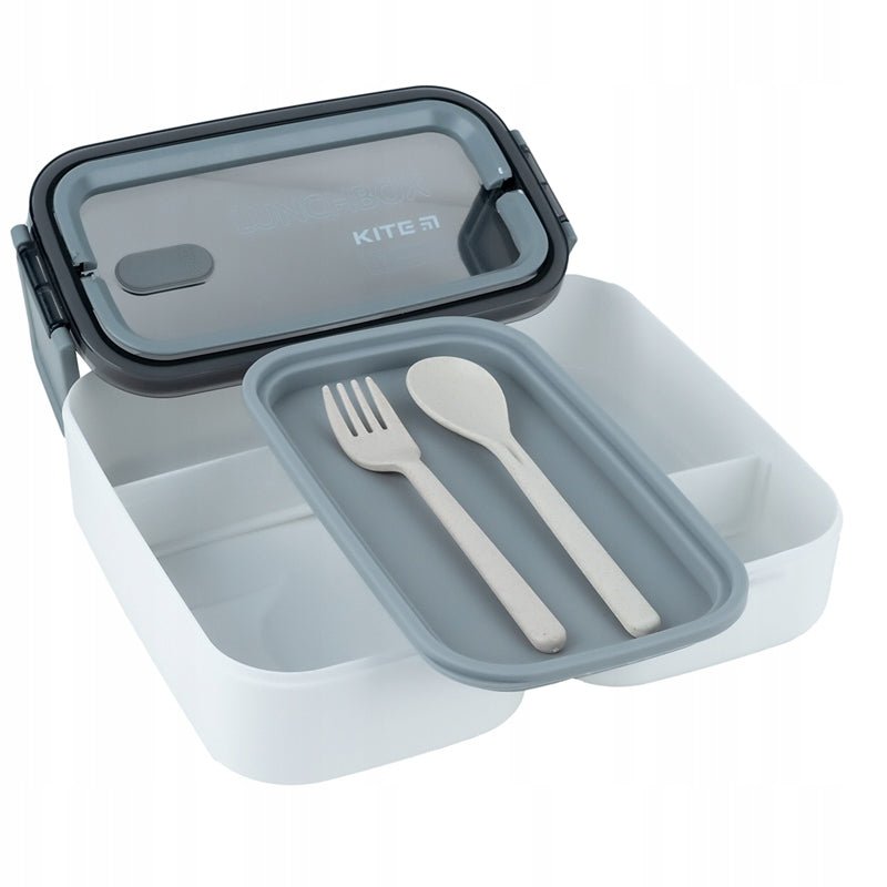 Otwarty lunchbox Kite K23-183-1 ze sztućcami, pojemnik na śniadanie z organizerem
