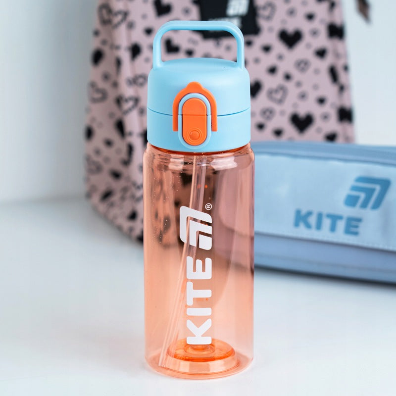 Bidon na wodę tritan 600 ml ze słomką pomarańczowy Kite