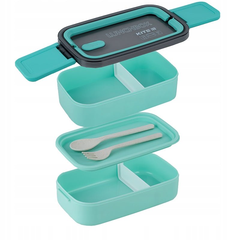 Lunchbox Kite K23-183-2 z rozłożonymi elementami, pojemnik na śniadanie z przegródkami