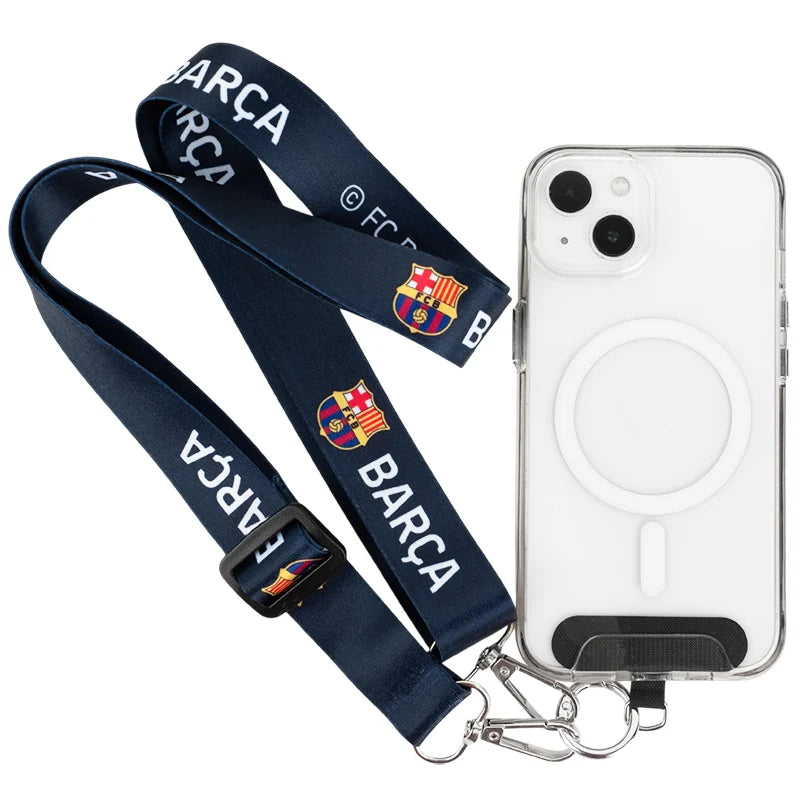 Granatowy pasek Kite FC Barcelona połączony z etui telefonu za pomocą wkładki