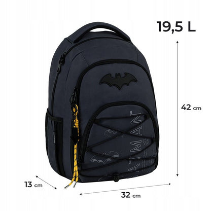 Infografika z wymiarami plecaka DC26-905M, informacją o wadze i przeznaczeniu dla wieku 9-12 lat.