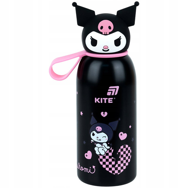Czarny termos dla dziewczynek 350 ml Kite Kuromi ze stali nierdzewnej.