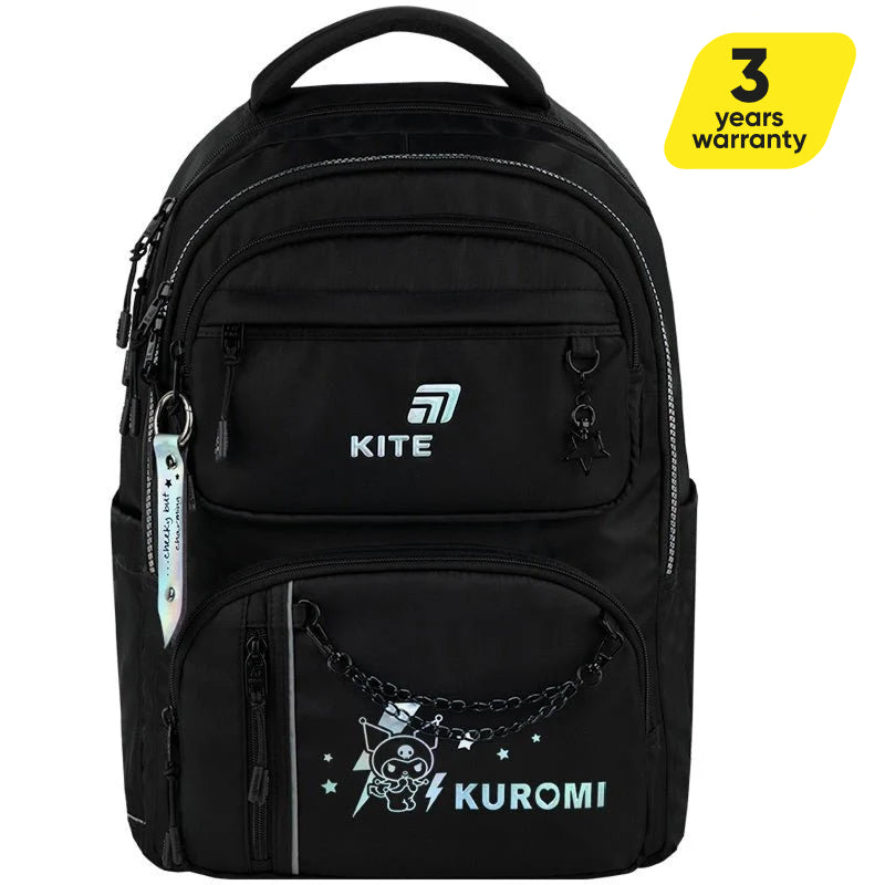 Rucsac școlar Kite Kuromi negru cu compartimente multiple, lanț și breloc