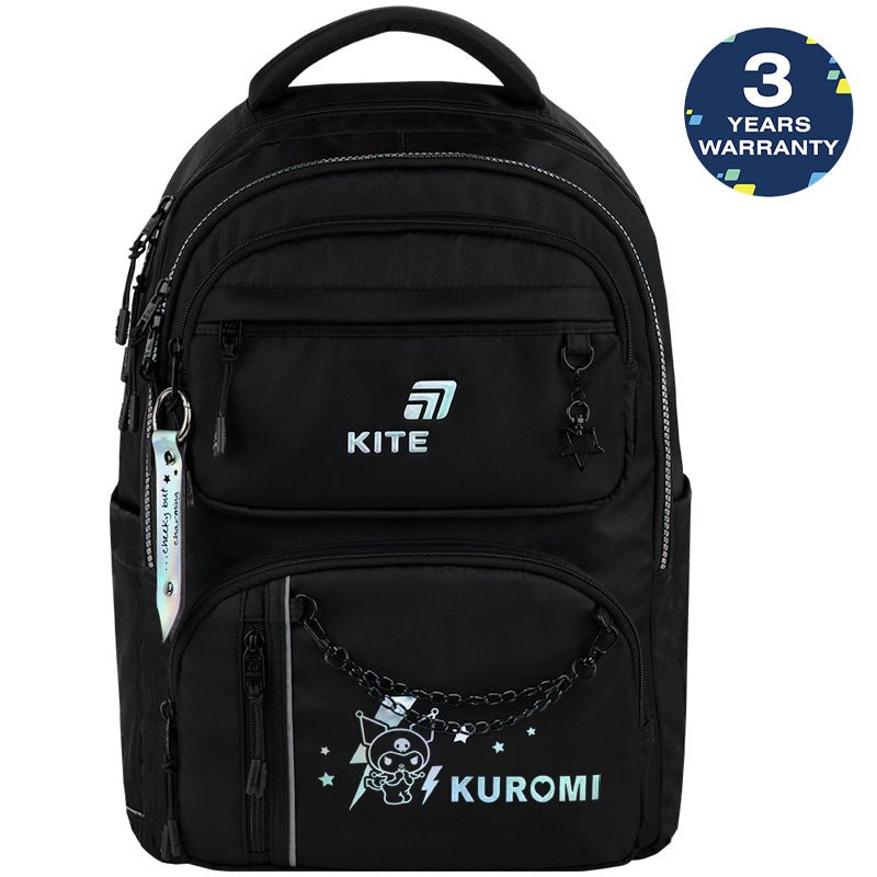 Rucsac școlar Kite Kuromi negru cu compartimente multiple, lanț și breloc
