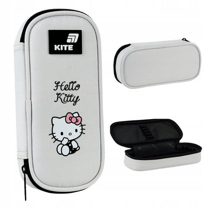 Szary piórnik saszetka Kite Hello Kitty widok z każdej strony.