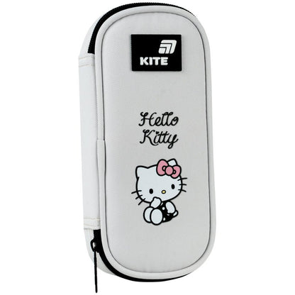 Piórnik dla dziewczynek Hello Kitty szary przód z naszywką.