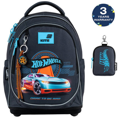 Ghiozdan școlar ortopedic Hot Wheels Kite pentru băieți cu breloc