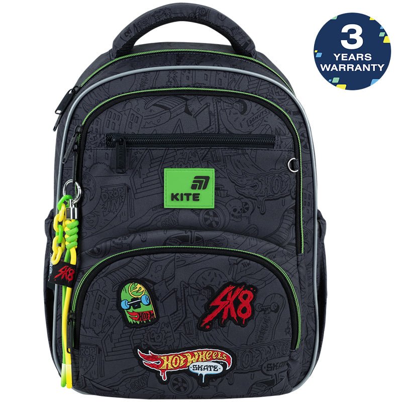 Rucsac școlar Kite Hot Wheels Skate pentru băiat, clasele 1-4, negru, ortopedic, ușor