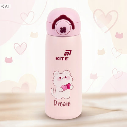 Matowa różowa obudowa Soft-Touch termobutelki Kite ukazana z tyłu