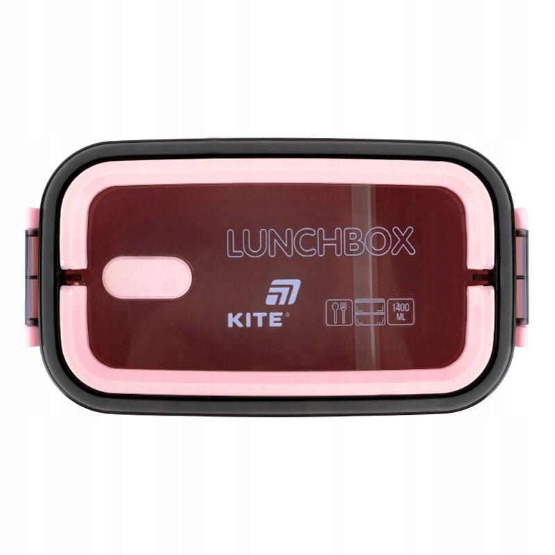 Różowy lunchbox Kite z transparentną kryszkową.