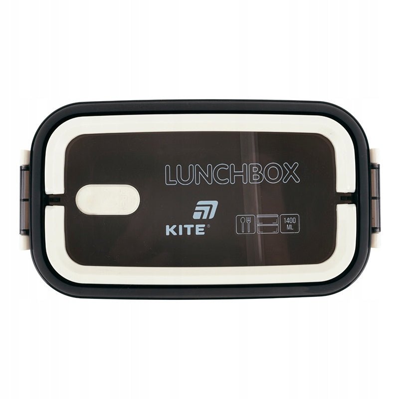 Beżowy lunchbox Kite 1400 ml z rączką i szczelnymi klipsami.