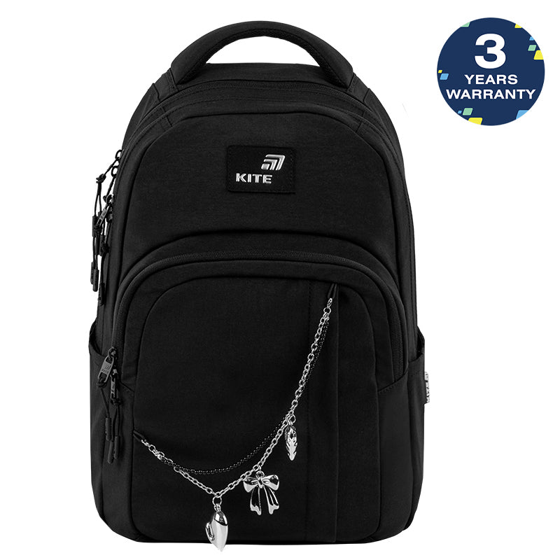 Rucsac școlar ușor, negru, pentru fete 9-12 ani, Kite Black&Charm