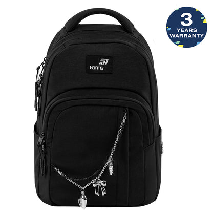 Rucsac școlar ușor, negru, pentru fete 9-12 ani, Kite Black&amp;Charm