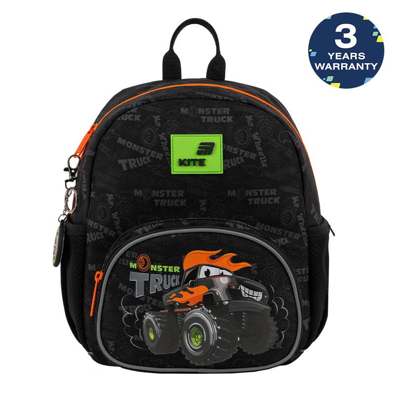 Rucsac Kite Kids Monster Truck Preșcolar Negru pentru Băieți cu Breloc pentru Grădiniță