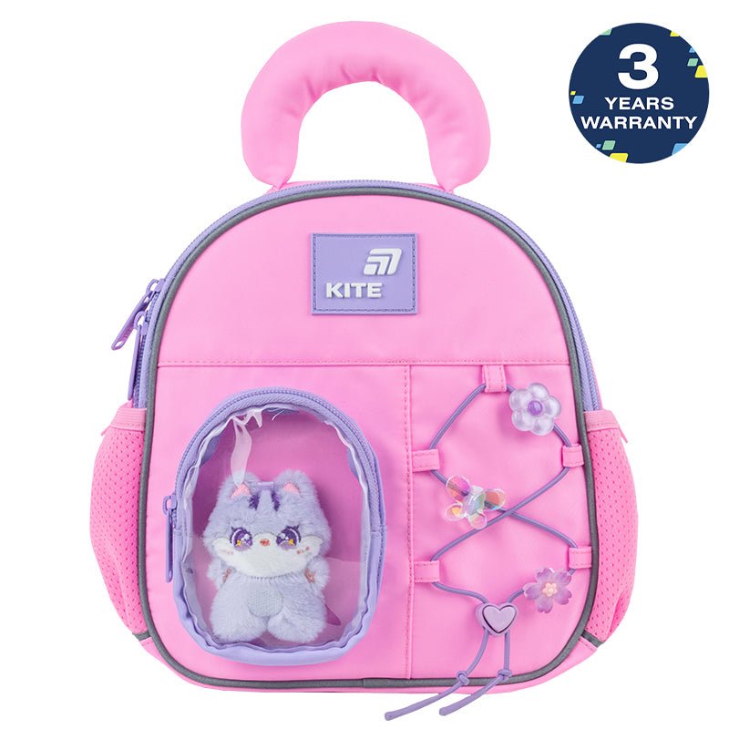 Rucsac preșcolar Kite Cat&amp;Fun cu jucărie pentru fete și curea de piept