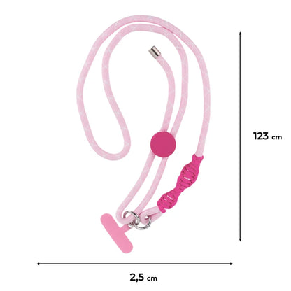 Wymiary różowego paska do telefonu Kite 123 cm długości i 2,5 cm szerokości