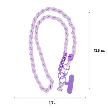 Rysunek wymiarowy fioletowego paska do telefonu Kite o długości 125 cm i szerokości 1,7 cm