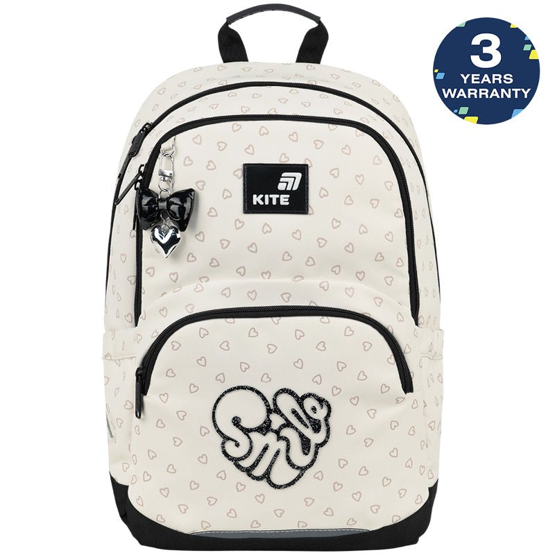 Ghiozdan școlar bej pentru fete cu spate ortopedic Kite Shimmer&amp;Smile