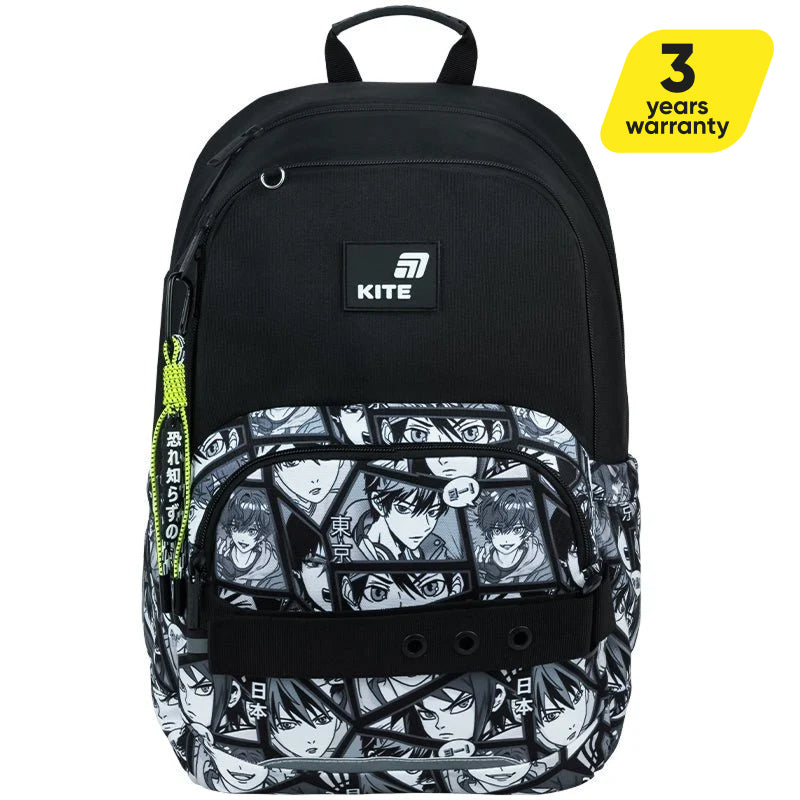 Rucsac școlar ortopedic ușor pentru băieți, negru, cu breloc, Kite Anime Boy