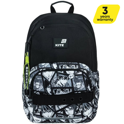 Rucsac școlar ortopedic ușor pentru băieți, negru, cu breloc, Kite Anime Boy