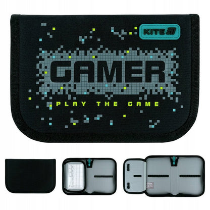 Czarny piórnik Kite Gaming K26-621-8 – widok z różnych stron.
