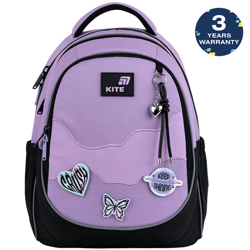 Rucsac școlar ortopedic Kite Crush violet pentru fete, ușor, pentru școală cu petice