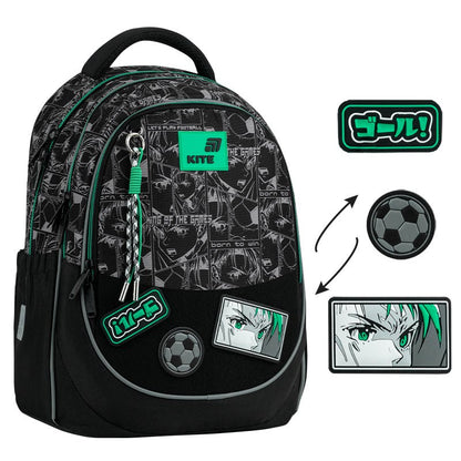 Rucsac școlar ortopedic Kite Good Mood, negru, ușor, pentru băieți, cu petice, pentru școală