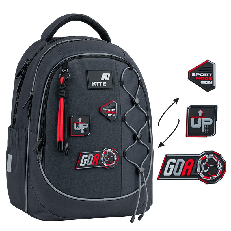 Rucsac școlar ortopedic Kite Sport Mode pentru băieți, gri deschis cu petice pentru școală
