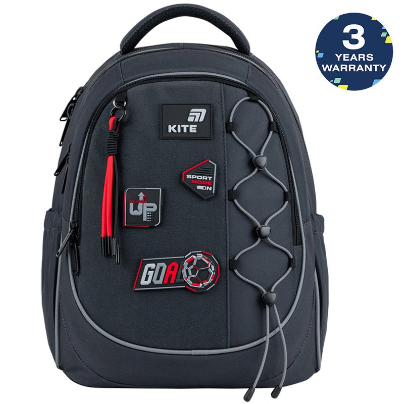 Rucsac școlar ortopedic Kite Sport Mode pentru băieți, gri deschis cu petice pentru școală