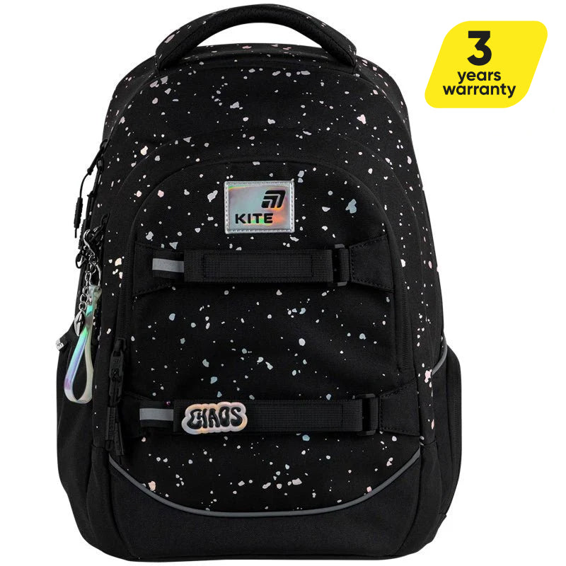 Rucsac școlar holografic Kite AGS negru pentru fete 9-12 ani cu suport pentru skateboard
