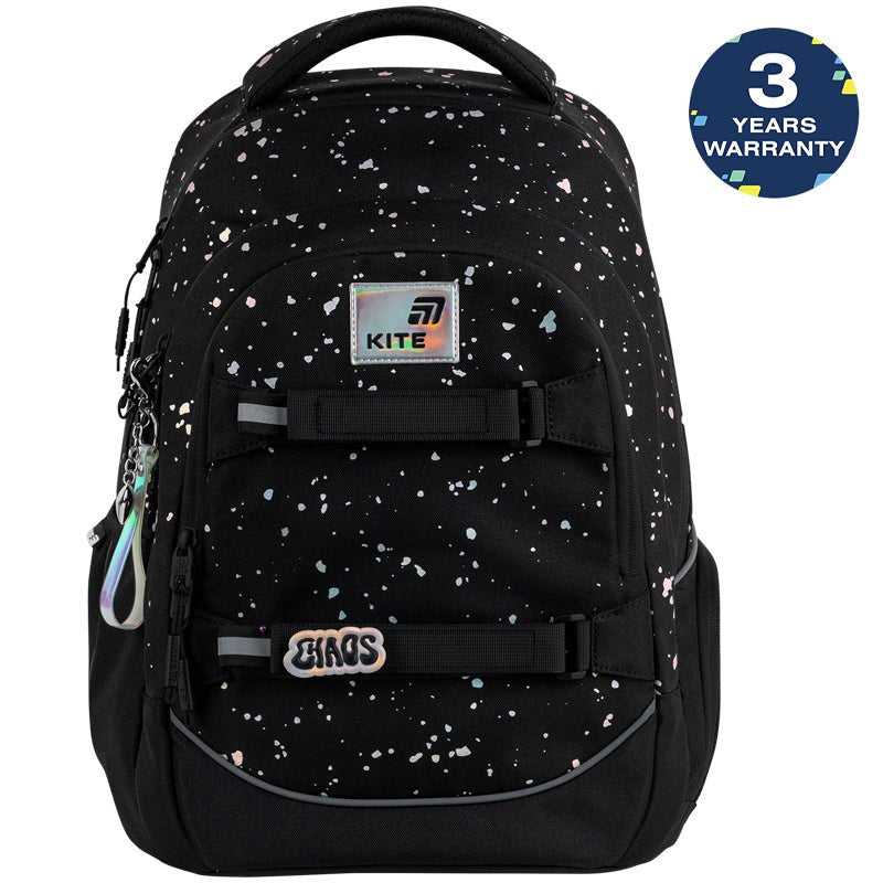 Rucsac școlar holografic Kite AGS negru pentru fete 9-12 ani cu suport pentru skateboard
