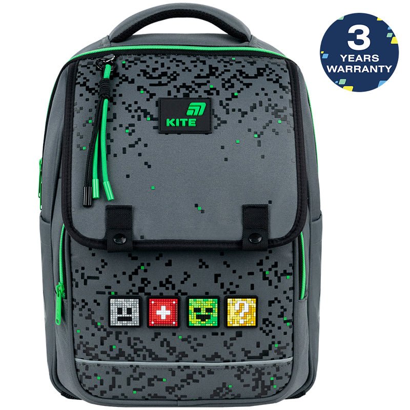 Rucsac școlar magnetic ortopedic Kite Pixel pentru băieți, clasele 1-6, gri