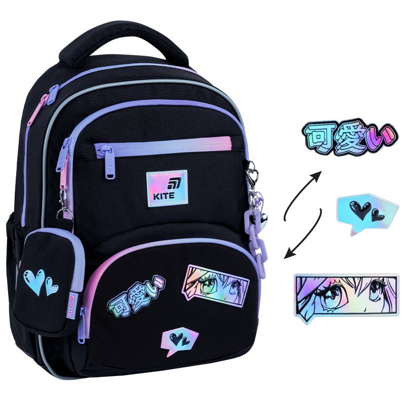 Rucsac școlar ortopedic Kite Anime Dream pentru fete cu breloc și portofel