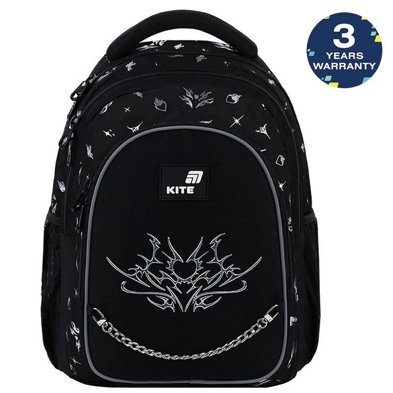 Rucsac școlar ortopedic Kite Gothic Elegance pentru fete, negru, cu lanț