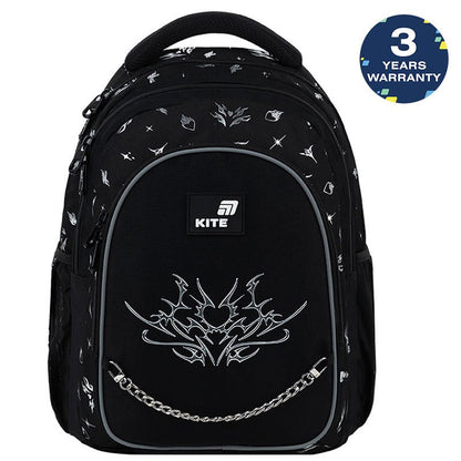Rucsac școlar ortopedic Kite Gothic Elegance pentru fete, negru, cu lanț