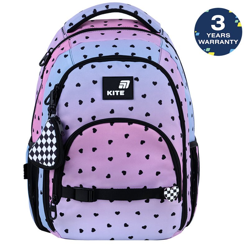 Rucsac școlar ortopedic cu buline roz și portofel Kite Gradient