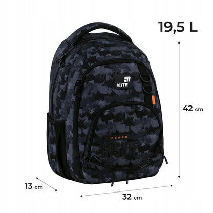 Infografika z wymiarami plecaka K26-905M-4, pojemnością oraz informacją o wieku 9-12 lat.