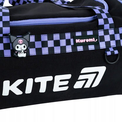 Torba czarna sportowa Kuromi Kite nadruk 3D i wzór w kratkę