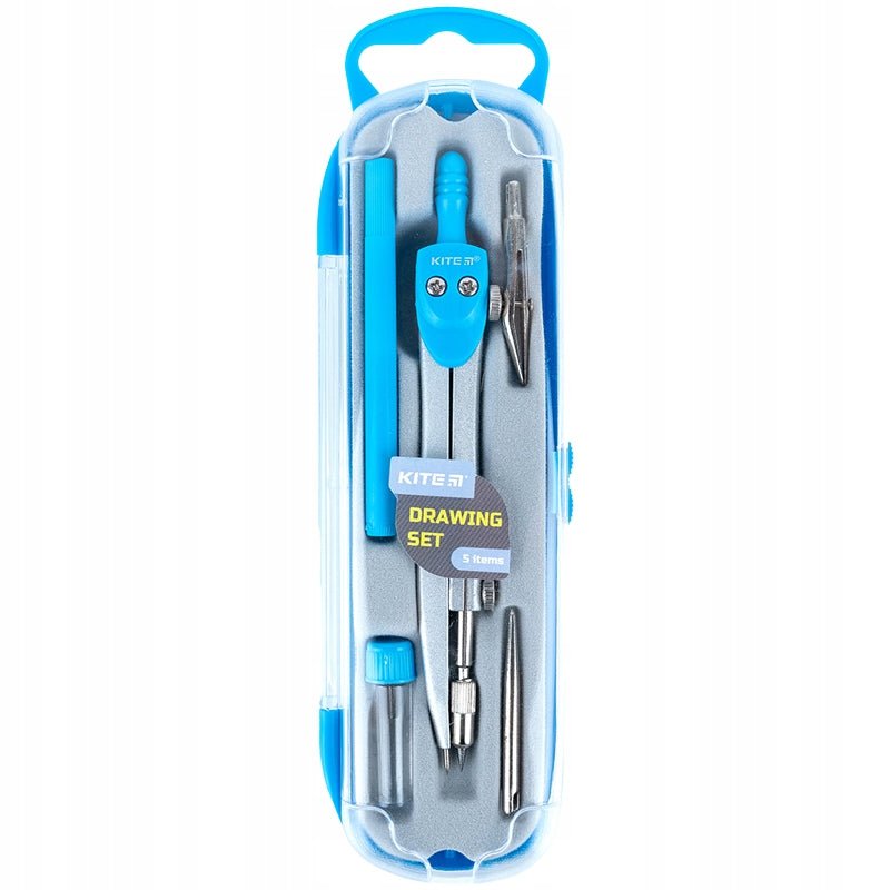 Cyrkiel szkolny zestaw uniwersalny kreślarski 125mm błękitny Kite