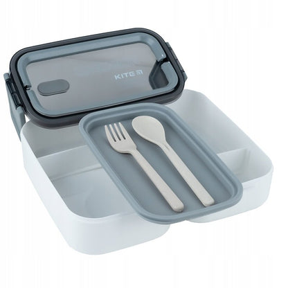 Otwarty lunchbox Kite K23-183-1 ze sztućcami, pojemnik na śniadanie z organizerem