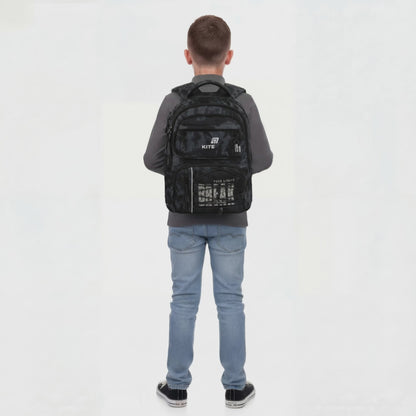 Rucsac școlar gri Kite Break Limits cu șireturi și imprimeu luminos