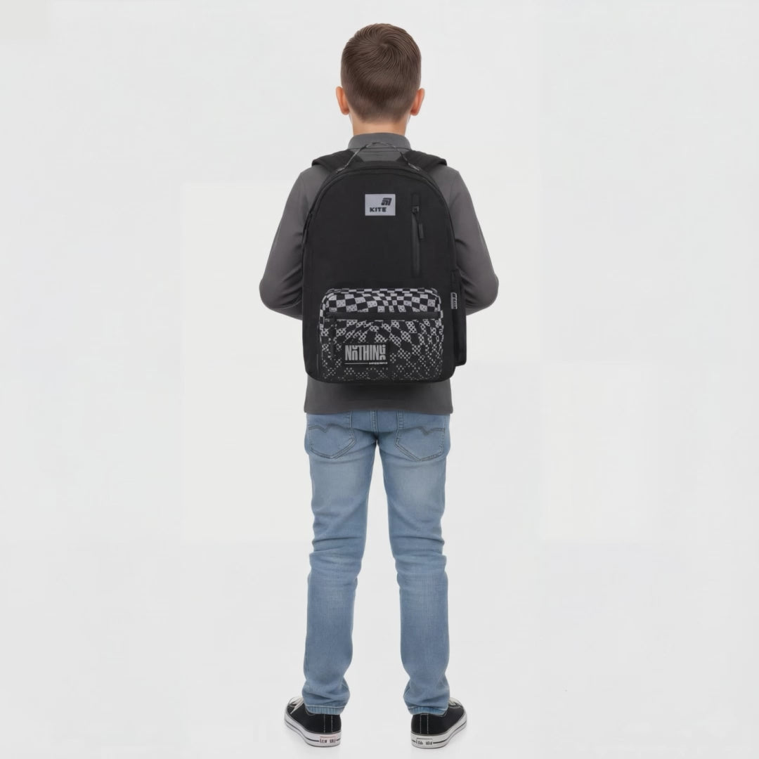 Rucsac școlar negru Kite Education pentru adolescenți Nothing Impossible cu organizator și sistem Air Comfort
