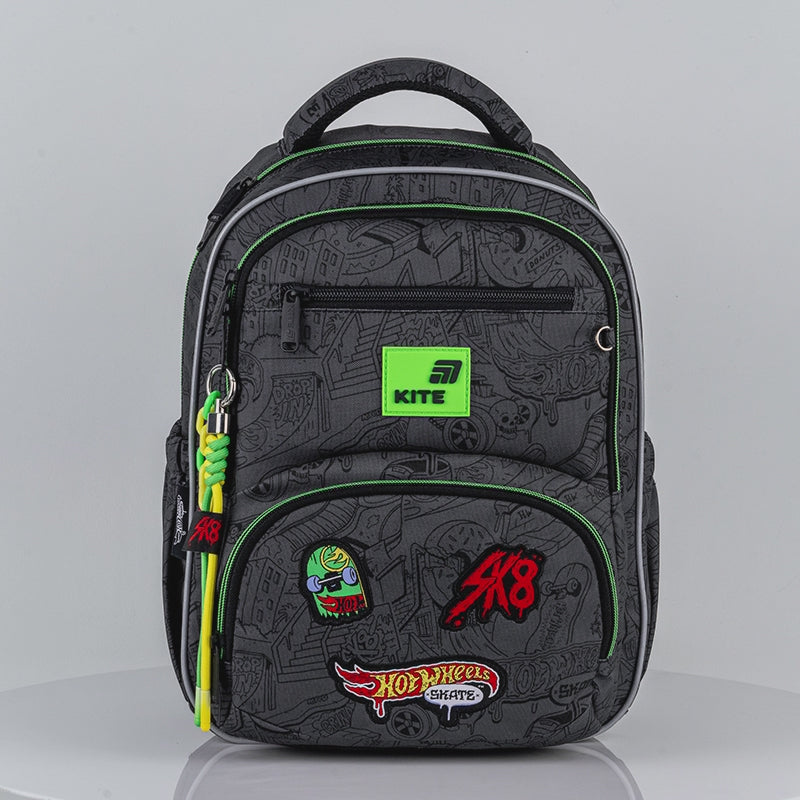 Rucsac școlar Kite Hot Wheels Skate pentru băiat, clasele 1-4, negru, ortopedic, ușor