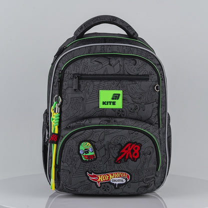 Rucsac școlar Kite Hot Wheels Skate pentru băiat, clasele 1-4, negru, ortopedic, ușor