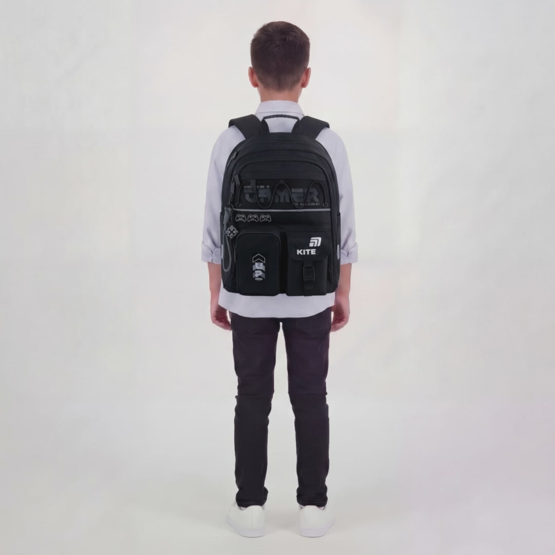 Rucsac școlar ortopedic Kite Gamer, negru, pentru băieți, 6-12 ani